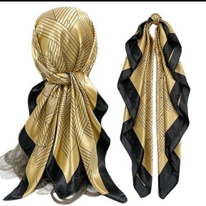 Gold Satin Scarf,Silky Hair Scarf,Square Neck Scarf For Woman,Bohemian Head Scarf,Turban Head wrap,Spring Summer Scarf, afbeelding 2