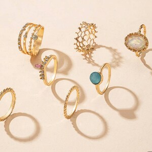 7 Piece Gold Stacking Ring Set,rhinestone Rings Set,stackable Rings Set ...