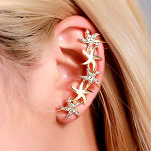 Gold Star Crystal  Ear Cuff Earring Warp Full Ear cover , Rhinestone Ear Cuff Earring, Clip Ear Charm,Bridesmaid Gift,Gift For Her
