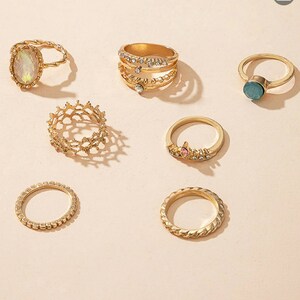 7 Piece Gold Stacking Ring Set,rhinestone Rings Set,stackable Rings Set ...