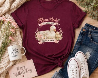 Camiseta "Modo Mamá Siempre Activado, Nunca Desactivado", Regalo Divertido para el Día de la Madre, Linda Camiseta de Mamá Pato