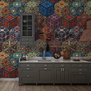 Papier peint style bohème, papier peint géométrique, image sophistiquée perceptive, papier peint bohème, images de mandala mystique, décoration murale bohème