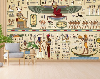 Papel pintado de la mitología del Antiguo Egipto, mural de pared con jeroglíficos autoadhesivos