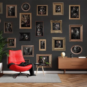 Foto dei tuoi animali domestici, murale in stile vintage, murales con animali incorniciati, carta da parati con animali domestici, murale con design personalizzato, poster con cani