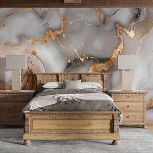 Modern Abstract Marbel Ink Art Wallpaper, White Gold Marble Wallpaper, Fluid Art Wall Mural, Alcohol Ink Wallpaper Mural Wall Covering