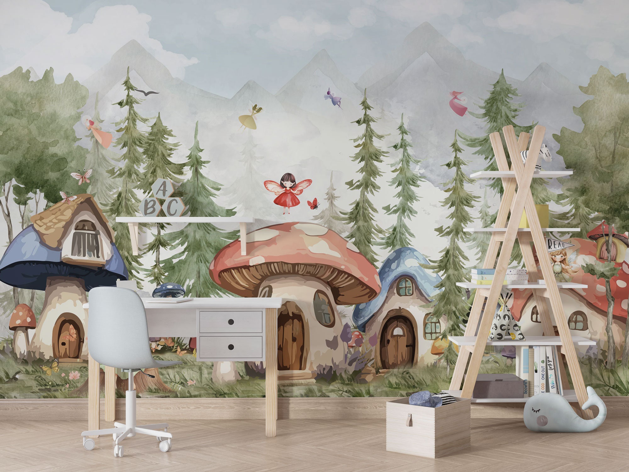 Magic Fairy Forest Watercolor Design Kids Wallpaper, Fairy Forest ...