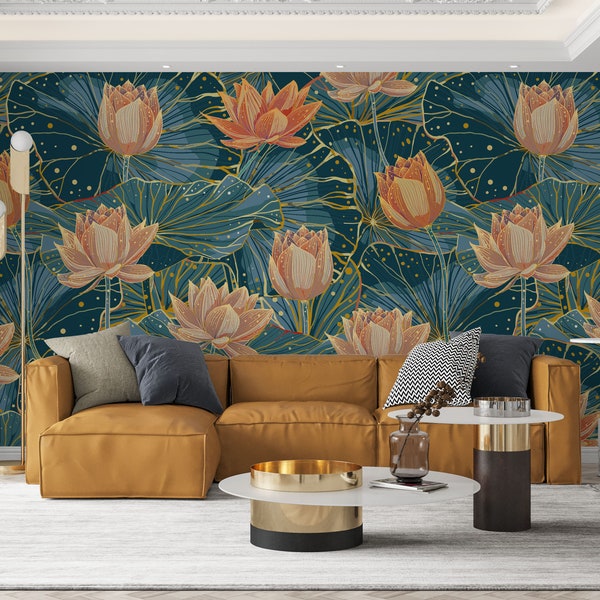 Lotus Wallpaper Mural Etsy