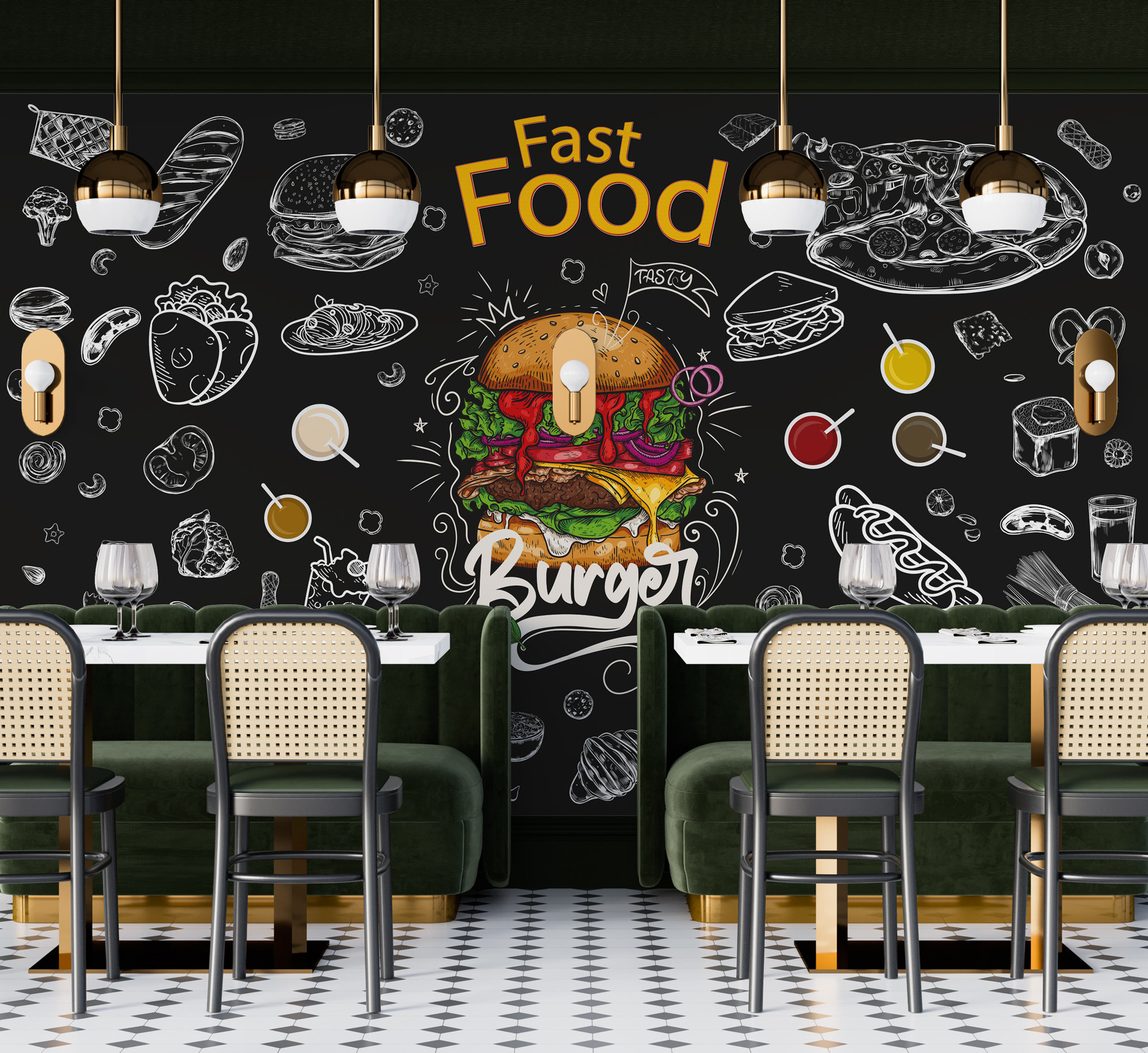 Papel pintado temático gastronómico, decoración de pared de restaurante y  cocina / Peel and Stick autoadhesivo o papel de vinilo no adhesivo -   España