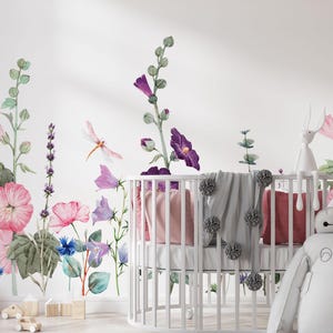 Spring Flowers Peel and Stick Wallpaper, Big Florals Self Adhesive Paper, Watercolor Soft Floral Wallpaper, Peony Blossom Wall Mural