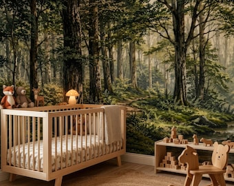 Enchanted Forest Wall Mural Peel and Stick Nursery Wallpaper Forest Landscape Decor