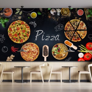 Carta da parati personalizzabile per ristorante di pizza retrò, murale facilmente rimovibile per fast food, carta da parati per bar, carta da parati per sala da pranzo, decorazione da parete per cucina