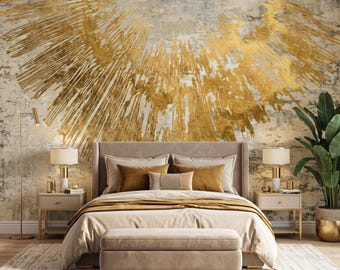 Gold Abstract Wall Mural Marble Texture Peel and Stick Wallpaper Modern Living Room Decor