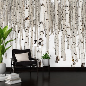 Forest Wallpaper. Peel and Stick- Self Adhesive. Foggy Forest Living Room Wall Mural. Winter Nature Forest Landscape Removable Wallpaper.
