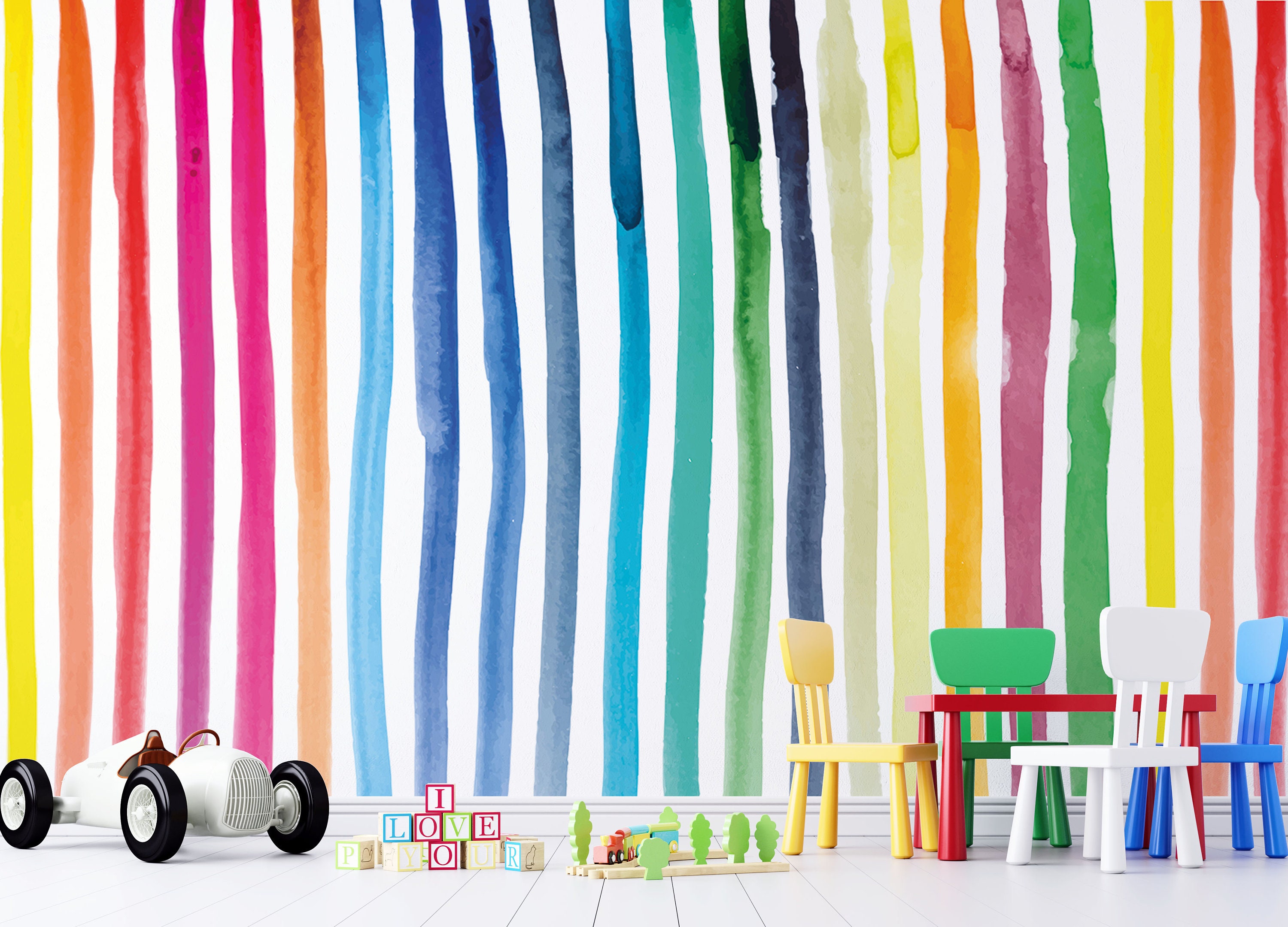 Rainbow Watercolor Kids Wallpaper | Peel and Stick Nursery Wall Mural ...