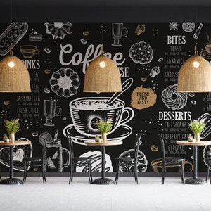 Eleganti poster da parete per caffè personalizzabili, murales per caffè in stile francese, murale per caffetteria, carta da parati per caffetteria, murale staccabile e attaccabile per ristorante