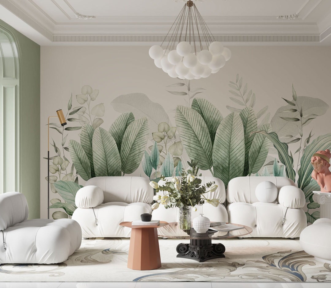 Watercolor Banana Leaf Wall Mural, Tropical Peel and Stick Wallpaper - Etsy