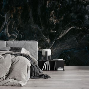 Black Marble Wall Mural - Luxury Abstract Wallpaper - Elegant Dark Stone Effect Peel and Stick Wall Art - Sophisticated Bedroom Decor