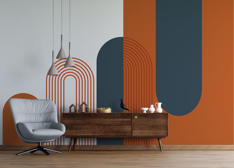 Customizable Colors Geometric Shapes Wall Art, Bohemian Living Room