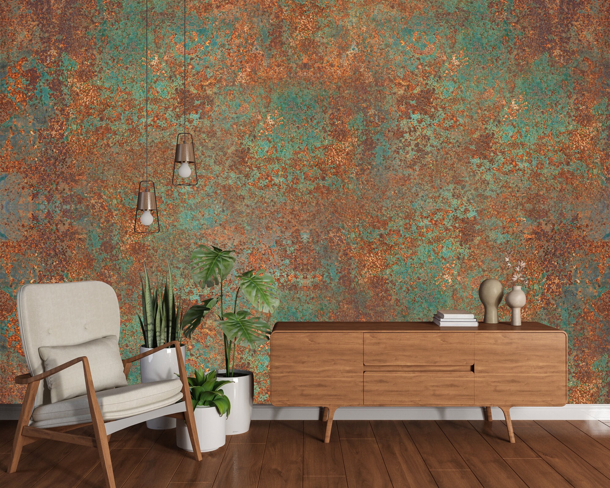 Rusty Copper Look Wallpaper - Aged Wall Look - Vintage Office Wall ...