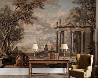 Neoclassical Wall Mural, Vintage Architecture Wallpaper, Removable Art Decor