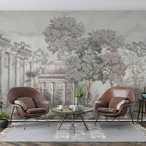 Notr Colors Ancient Column Mural, Vintage Design Wall Murals, Tree Wallpaper, Forest Mural, Historical Woodland Lanscape Forest Wallpaper