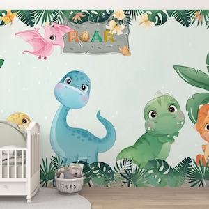 Baby Room Cute Dinosaurs Wall Decor Mural Posters, Dinosaurs Kids Room Wallpaper, Dino Peel and Stick Wall Mural Wallpaper, Playroom Murals