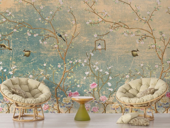 Chinoiserie Floral Wallpaper Asian Art Flowers Elegant Easy - Etsy Chinoiserie Floral Wallpaper Asian Art Flowers Elegant Easy - Etsy