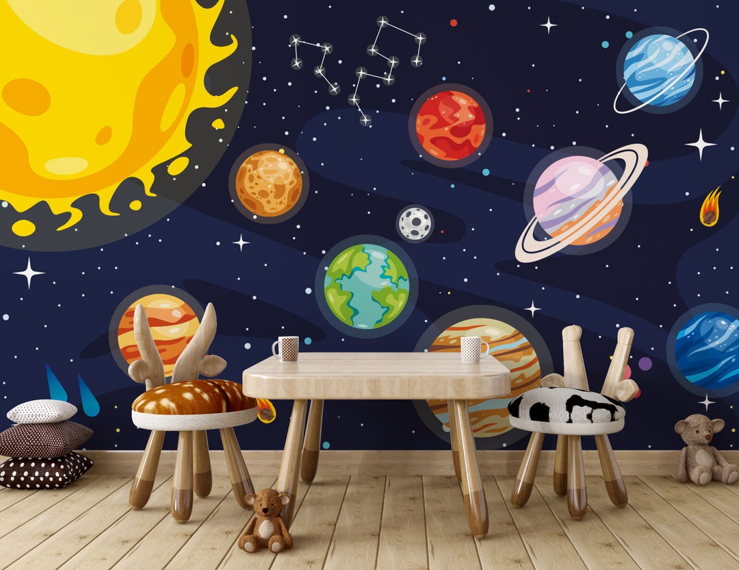 Planets Kids Room Wallpaper Mural, Space Theme, Peel and Stick - Etsy