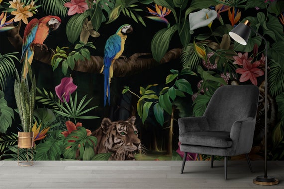 Realistic Amazon Forest Tropical Wallpaper Colorful Parrots - Etsy Realistic Amazon Forest Tropical Wallpaper Colorful Parrots - Etsy