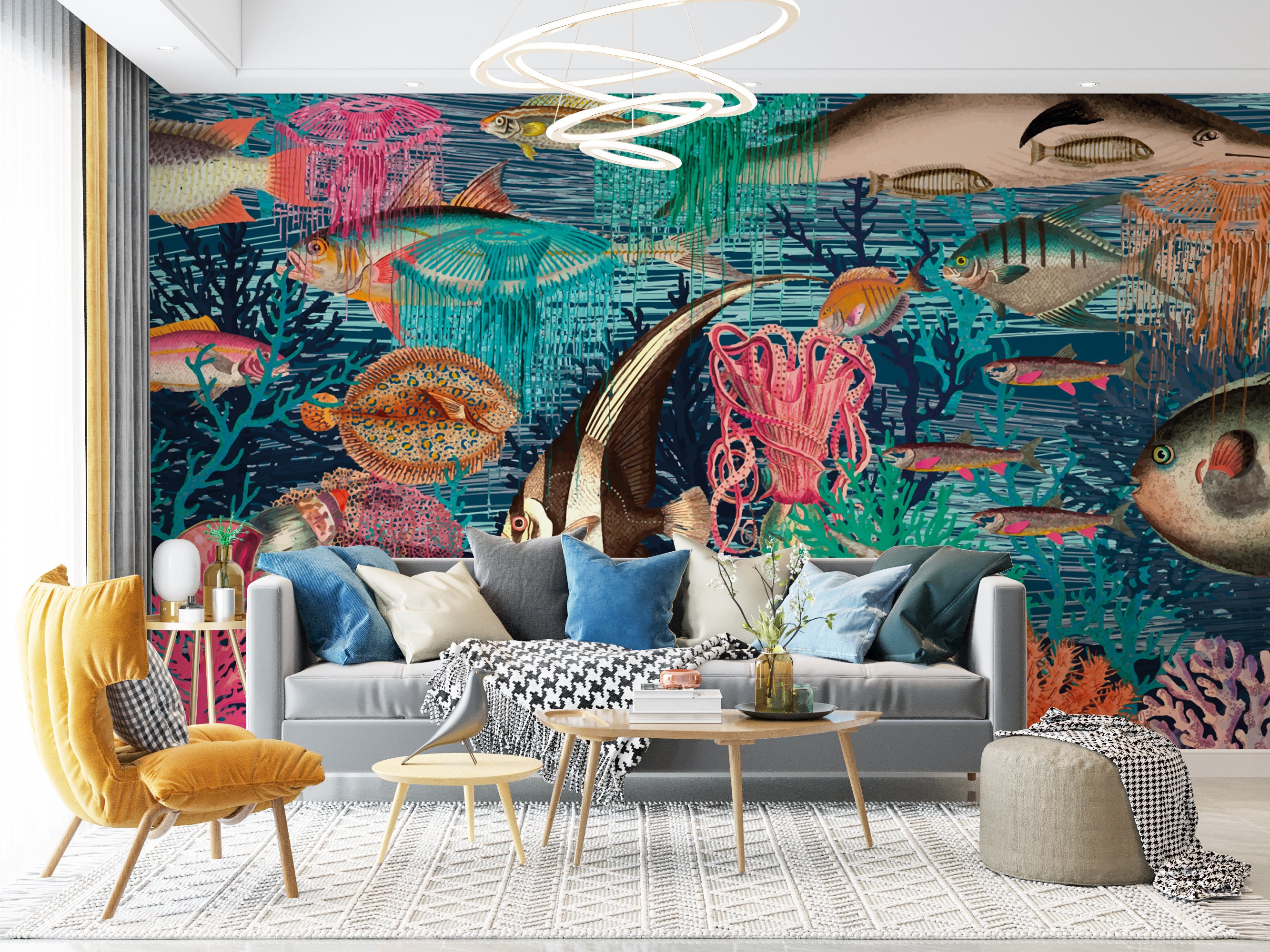 Retro Style Design Fishes Corals Underwater Easy Removable - Etsy