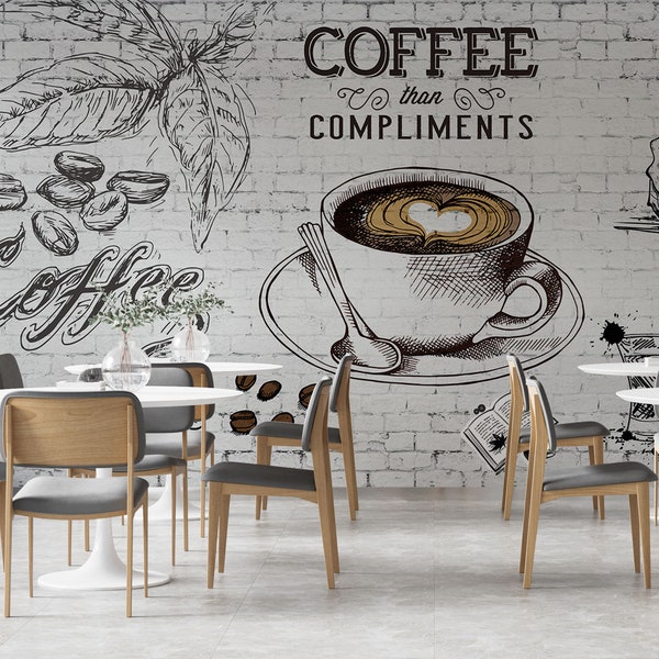 Elegant Customizable Cafe Poster, French Style Cafe Mural, Coffe Shop Mural, Coffee Shop Wallpaper, Restaurant Peel and Stick Wallpaper