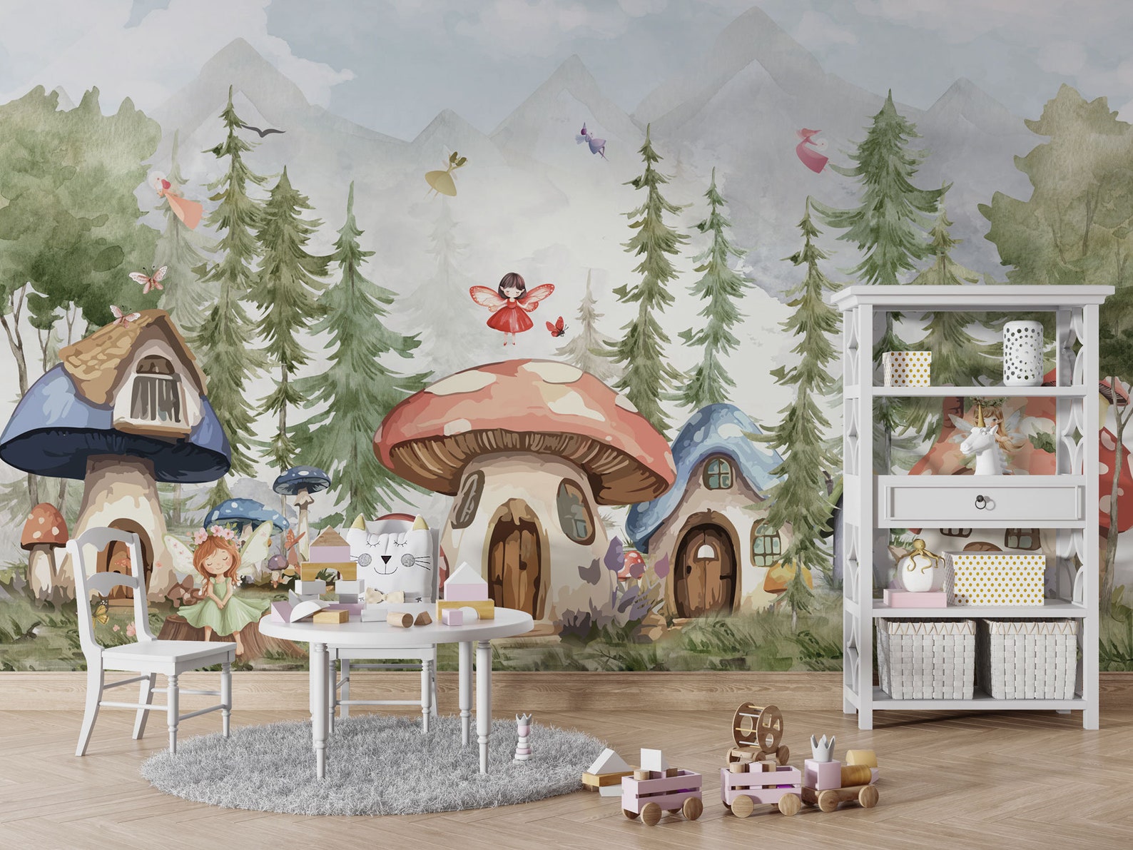 Magic Fairy Forest Watercolor Design Kids Wallpaper, Fairy Forest ...