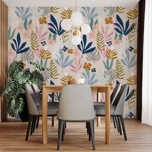 Abstrakte Blätter Tapete, Blattschalenpapier, Blumen-Tapete, Wanddekor, Wandkunst, Wandbild, Tapete mit bunten Blättern