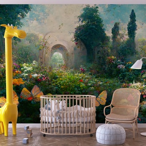 Magischer Wald Kinder Tapete, Blumengarten Babyzimmer Tapete, Himmels Garten, Baby Kind Selbstklebende Tapete, Kinderzimmer Wanddekoration
