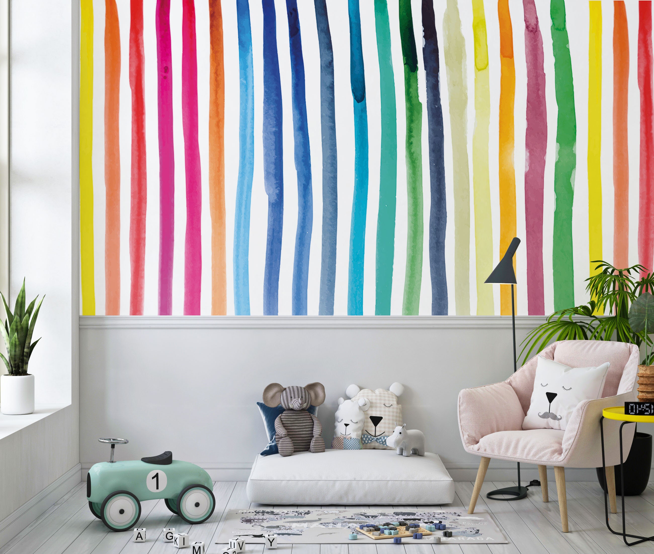 Rainbow Watercolor Kids Wallpaper | Peel and Stick Nursery Wall Mural ...
