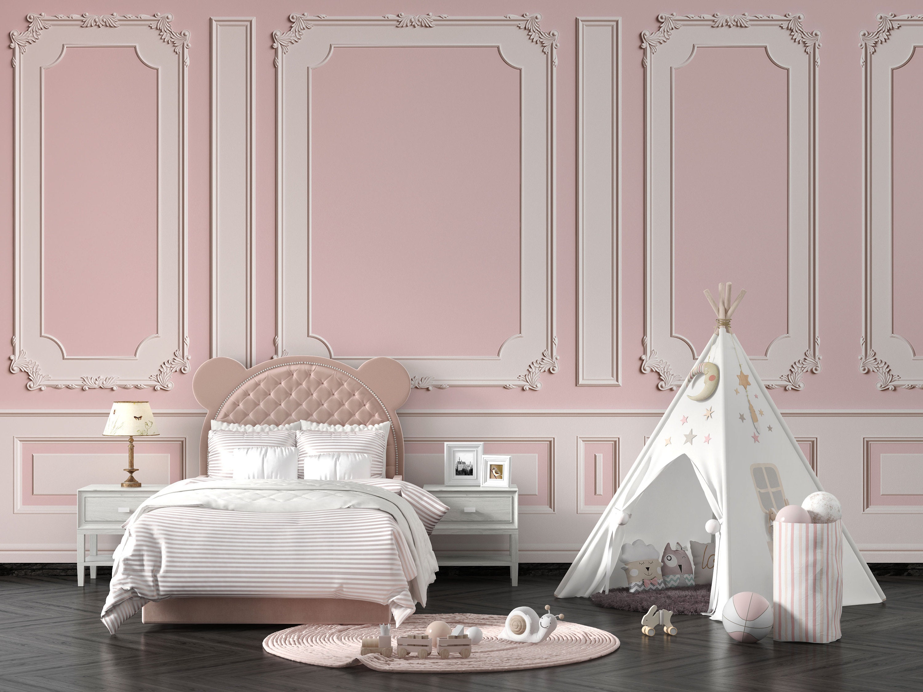 3D Effect Child Room Wallpaper | 3d Looking Self Adhesive Pink Girl Baby  Wallpaper | Wood Mural | Baroque Style Living Room Textured Mural - Etsy, image size:3000x2250