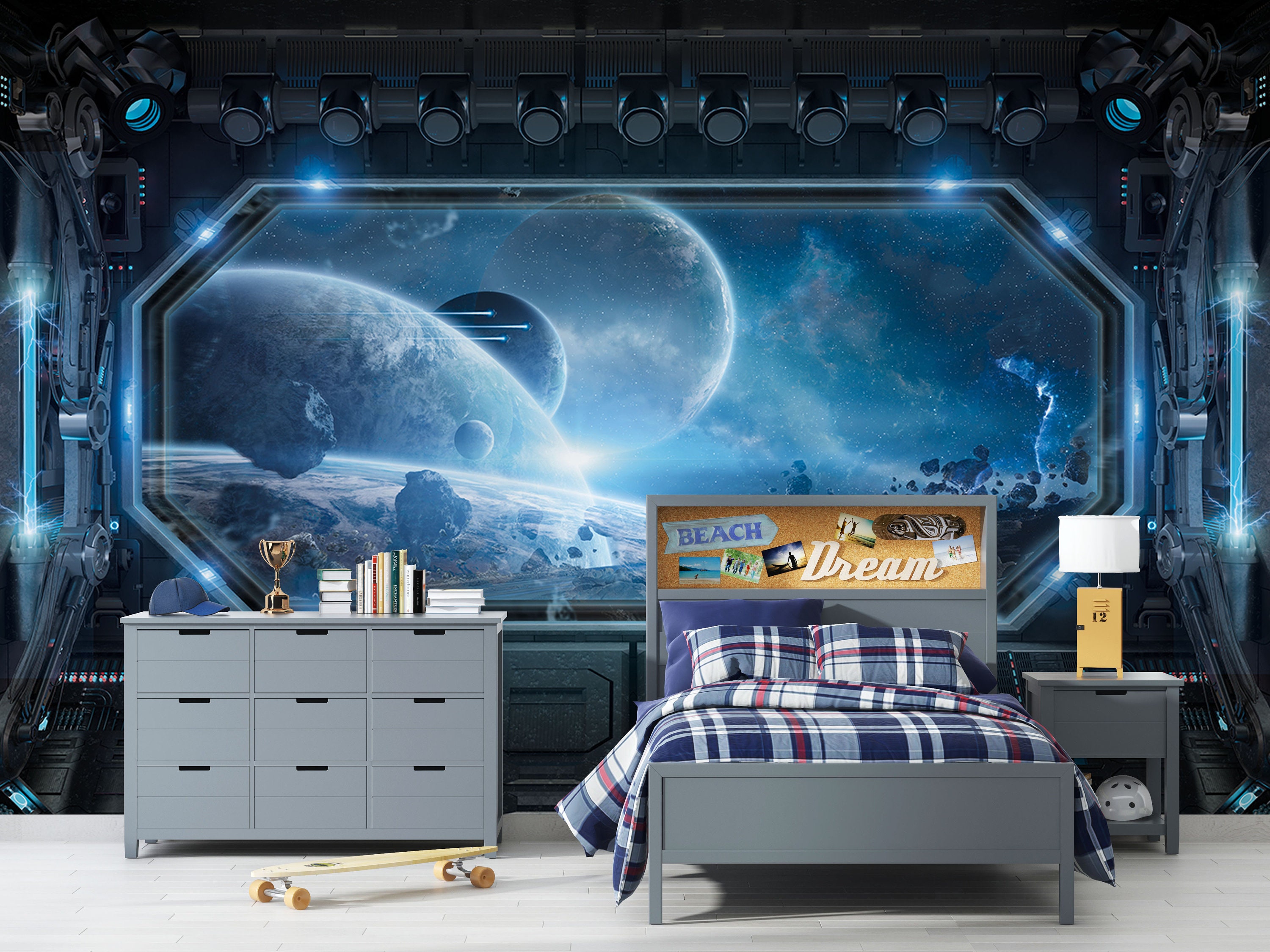 Habitación para niños Nave espacial realista y papel tapiz | Etsy