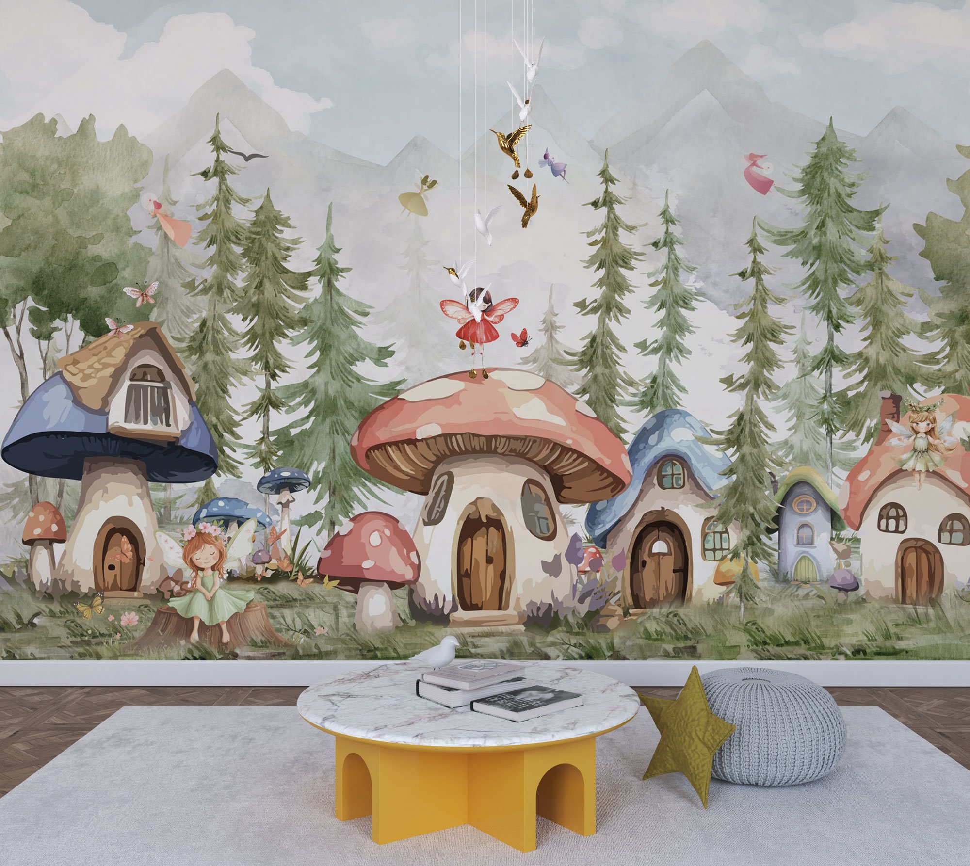 Magic Fairy Forest Watercolor Design Kids Wallpaper, Fairy Forest ...