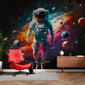 Murale che ti farà sentire nello spazio, carta da parati realistica con astronavi spaziali per la sala giochi, carta da parati murale per la stanza dei giochi con pianeti galattici per la cameretta dei bambini