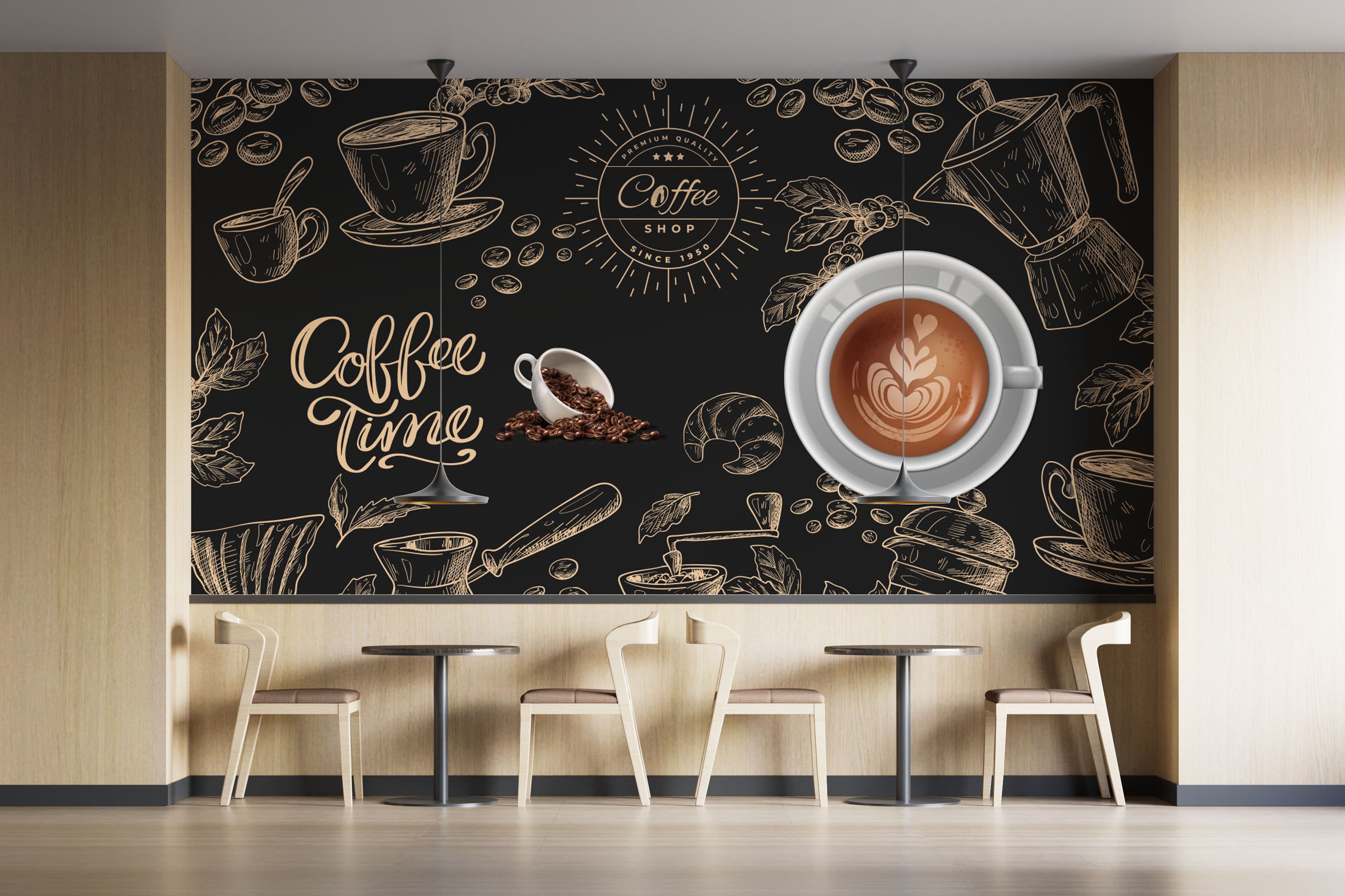 Coffee Wall Mural Stylish Coffee Shop Wallpaper French Style Etsy
