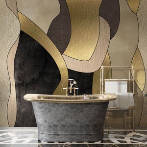 Abstrakte Form Goldoptik selbstklebende Tapete, abstraktes Wandbild, Wohnzimmer Goldfarbe schalen und aufkleben Wandbilder, geometrische Tapeten