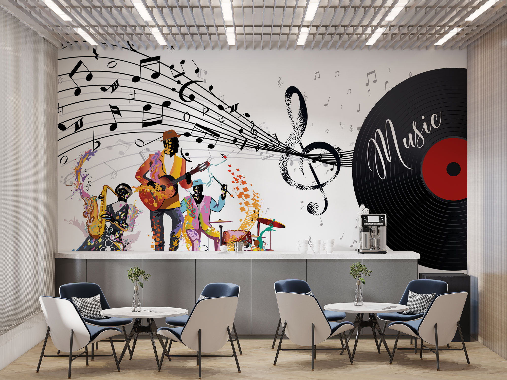 Nostalgia Record Rock Jazz Blues Wall Mural, Music Lovers Wallpaper, Music Cafe Wall Poster, Retro Record Player Music Cafe Bar Wall Mural