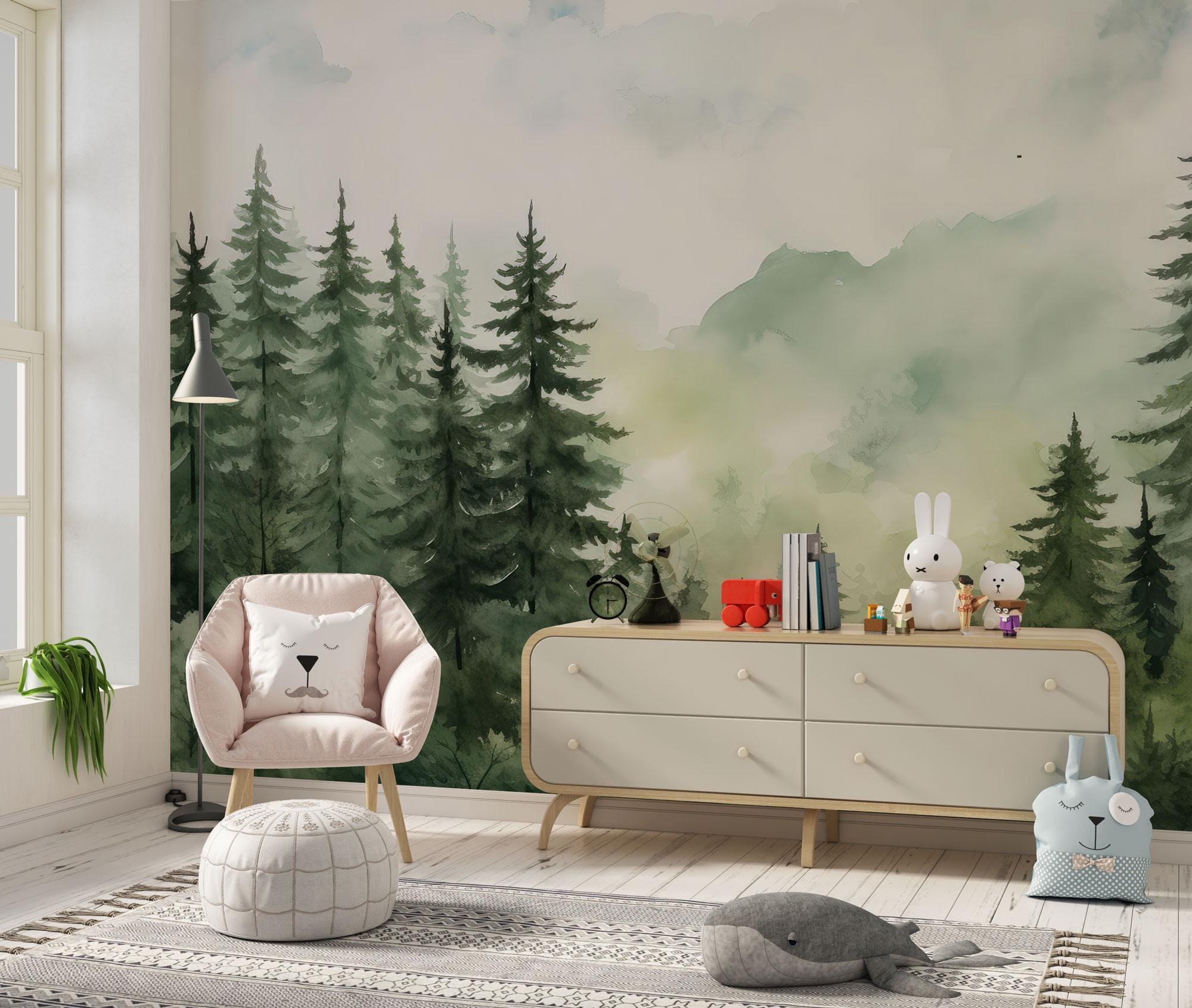 Kids Wallpaper - Mountain and Trees Peel and Stick Wall Mural - Self ...