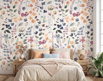 Watercolor Wildflower Wallpaper Removable Peel and Stick Botanical Wall Mural