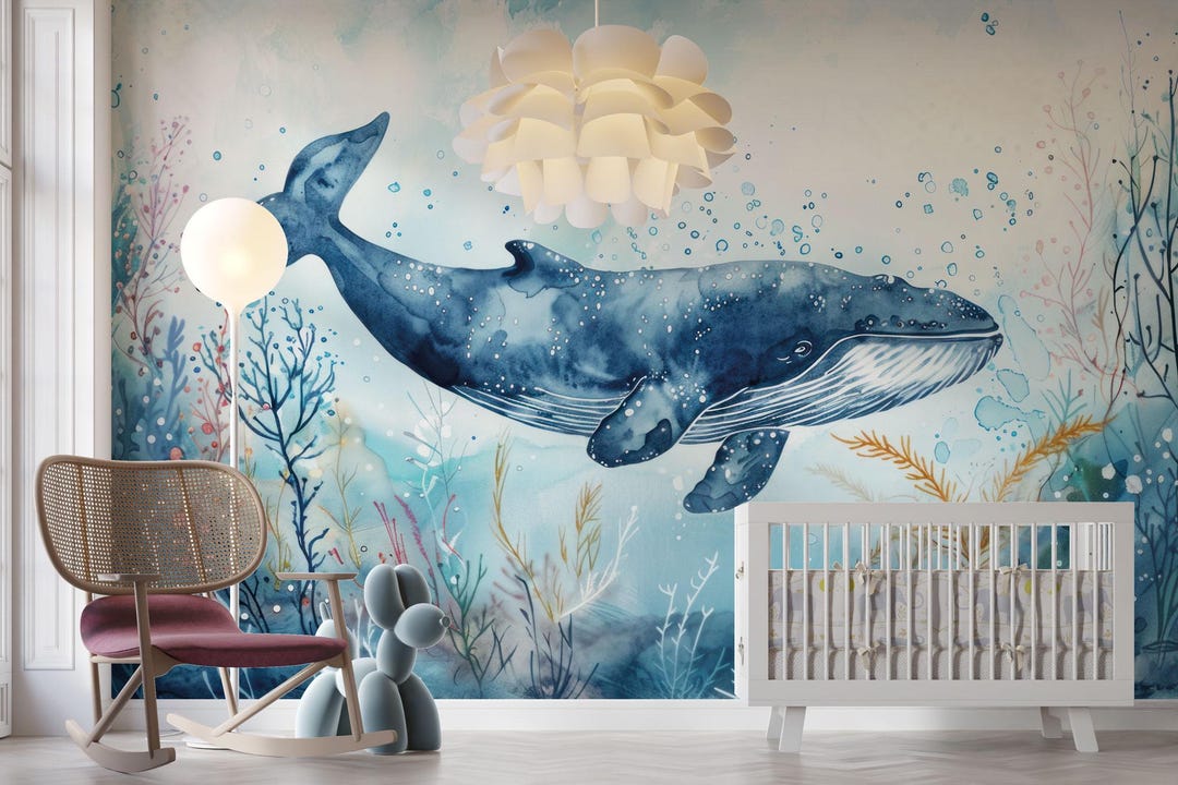 Whale Nursery Wallpaper Mural, Underwater World, Ocean Decor - Etsy UK