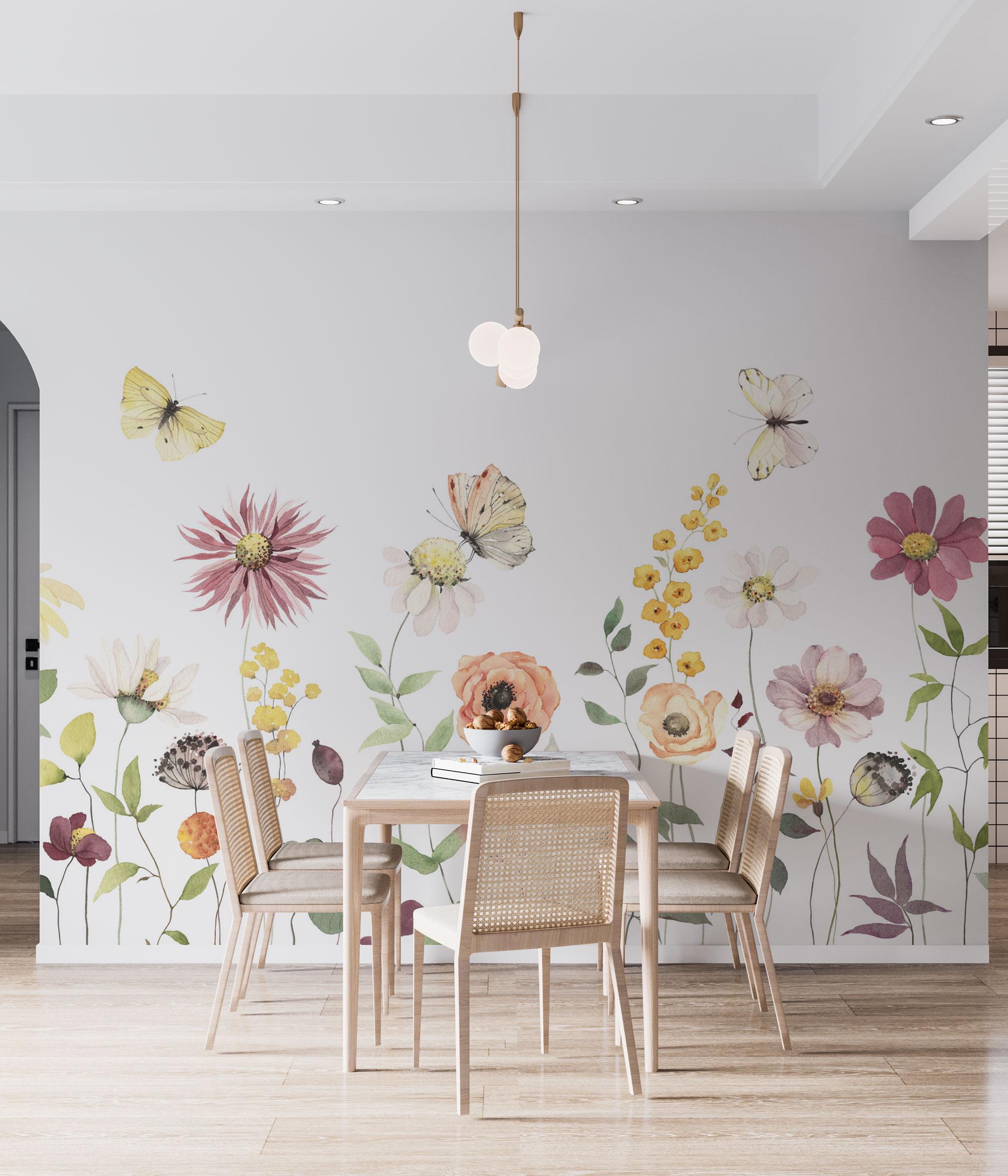 Watercolor Peony Floral Wallpaper, Large Scale Removable Wall Mural ...