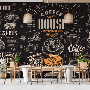 Poster da parete per caffè personalizzabili / Murale per caffè in stile francese / Murales per caffè / Carta da parati per caffetterie / Carta da parati staccabile e incollata per ristoranti