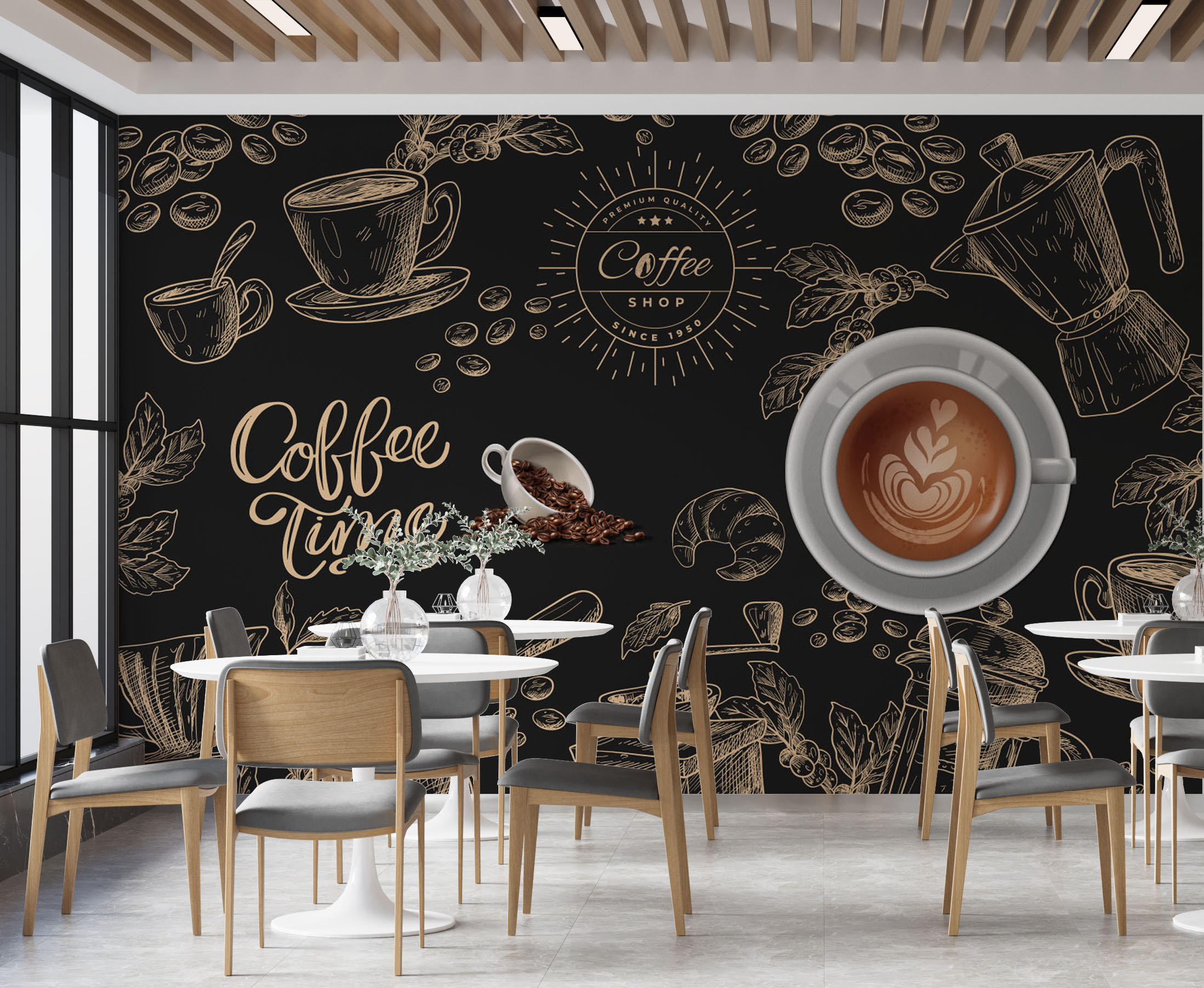 Coffee Wall Mural Stylish Coffee Shop Wallpaper French Style Etsy