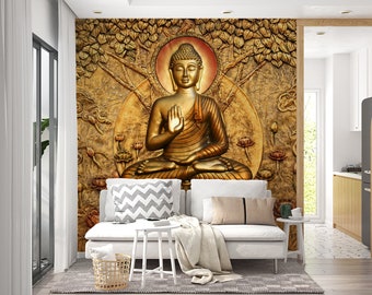 Goldenes Buddha Wandbild - Zen Gautama Buddha Wandbilder - Buddha Wand Poster - Spa Center Aura Mystic Wandbilder