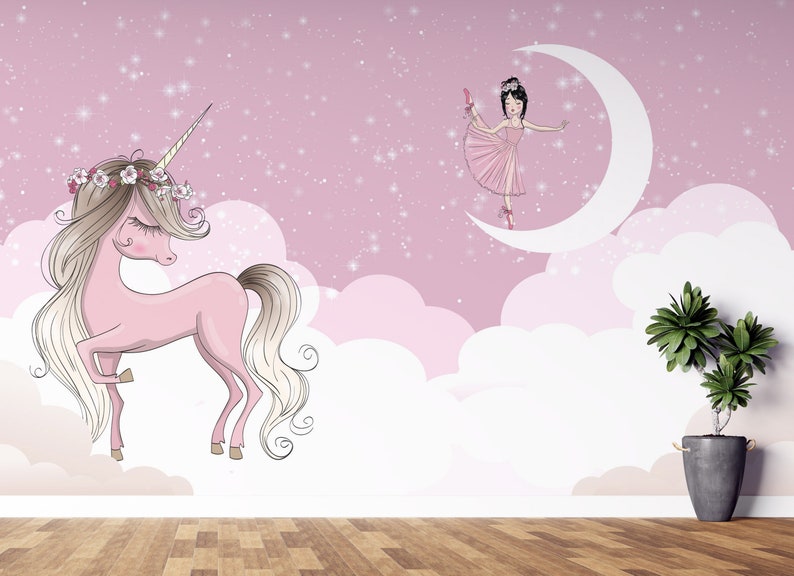Unicorn and Ballerina Kids Wallpaper European Style Forest - Etsy
